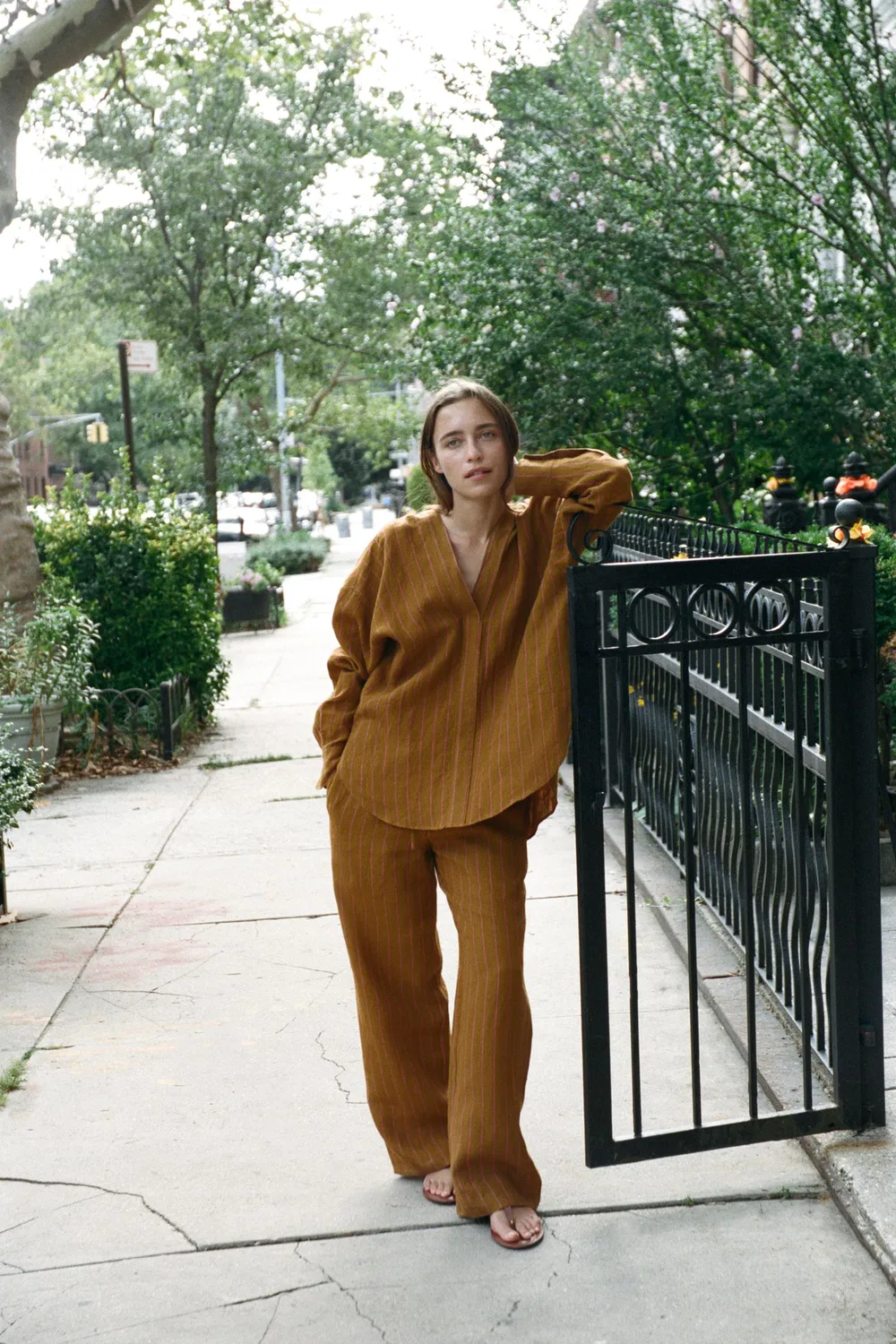 Рубашка в полоску из 100% льна ZARA, striped