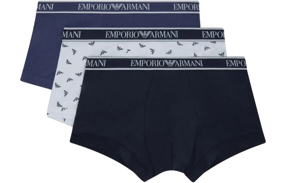 Мужские боксеры с принтом 3 шт EMPORIO ARMANI, Black/Light Gray/Marine Blue