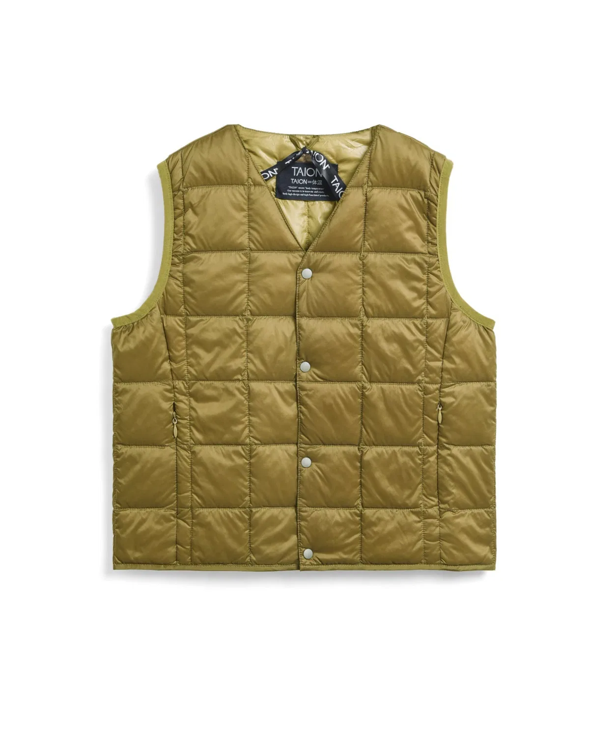 Детский стеганый жилет без рукавов с V-образным вырезом, модель Basic V-Neck Button Inner Down Vest TAION, Бежевый