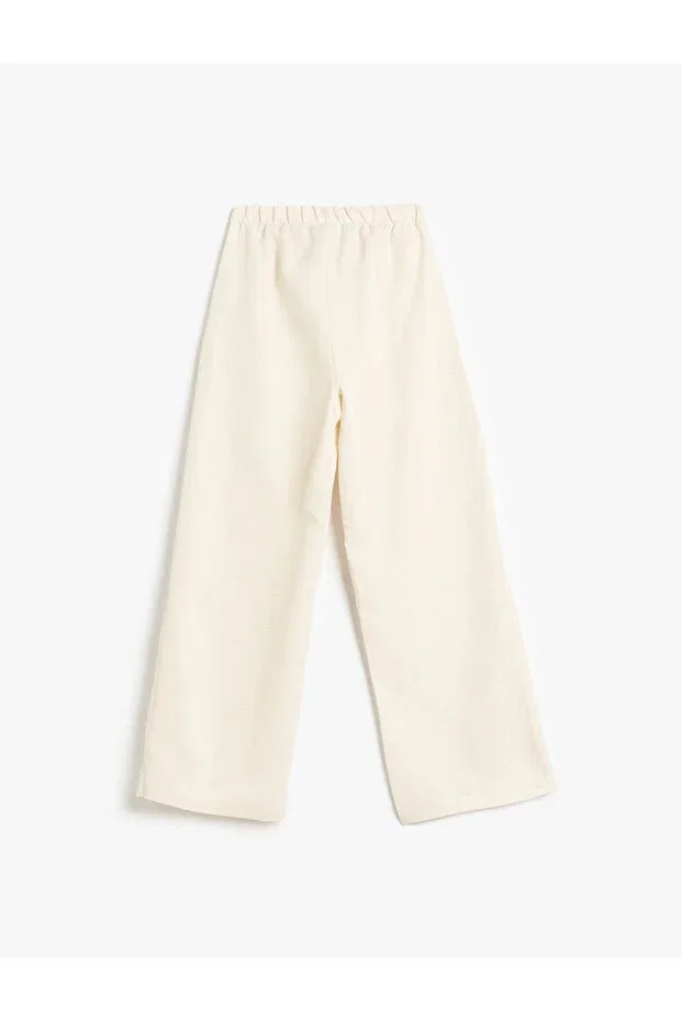 Детские широкие брюки для девочек из вискозы с льном Linen Koton, Ecru — фото 2