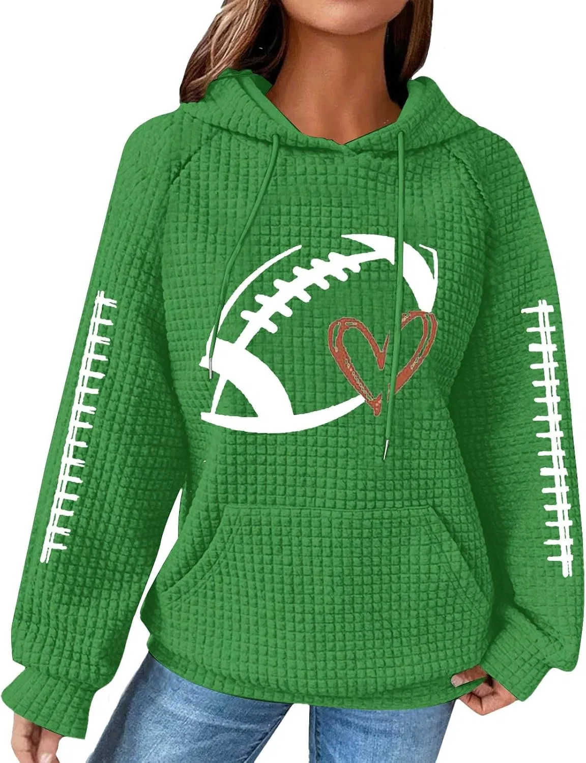 Женский свитшот с капюшоном, с принтом, Football Hooded, зелёный