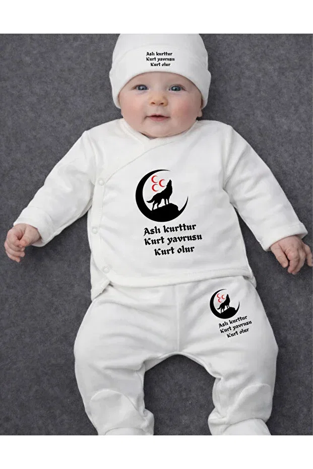 Детский комплект для новорожденных с принтом Baby Wolf Themed Lupi, Black Ecru Red