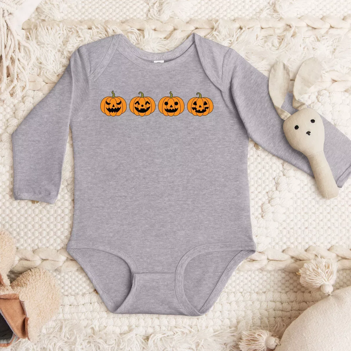 Детское боди с длинным рукавом Four Pumpkins The Juniper Shop, Heather Grey — фото 3
