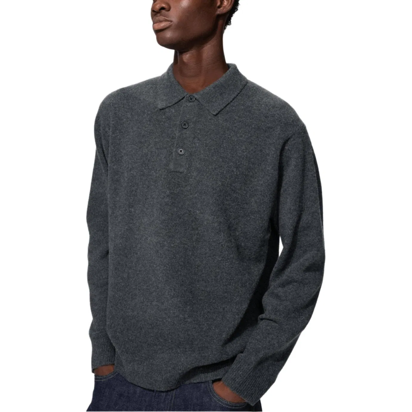 Мужское поло с воротником-стойкой Dark Gray UNIQLO