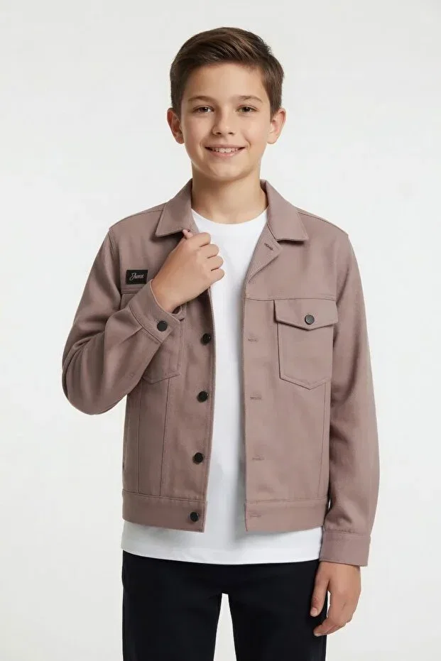 Коричневая детская габардиновая куртка с длинными рукавами и нагрудными карманами 24588 Cansın Mini — фото 2