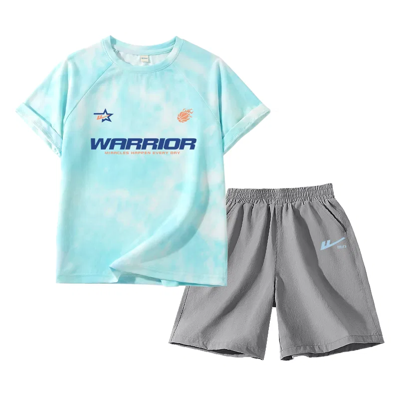 Детский комплект спортивной одежды с принтом Casual Sportswear WARRIOR, Lake Blue/H Basketball Blue Text-Gray/H Returnable Clear Blue K