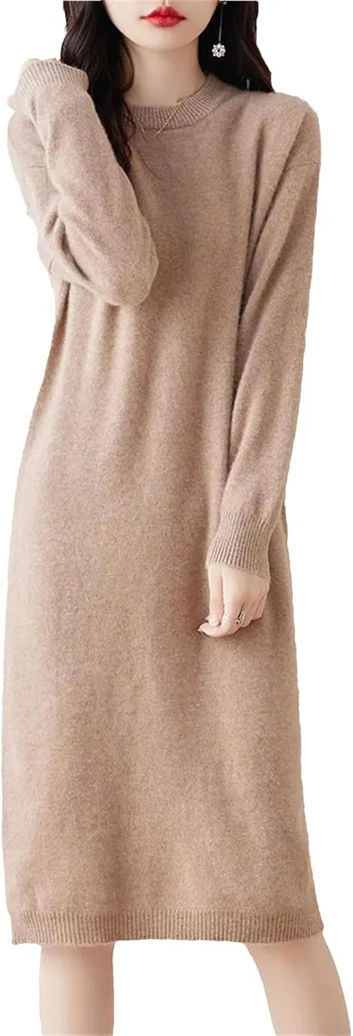 Женское платье-свитер из шерсти O-neck, Brown Gray