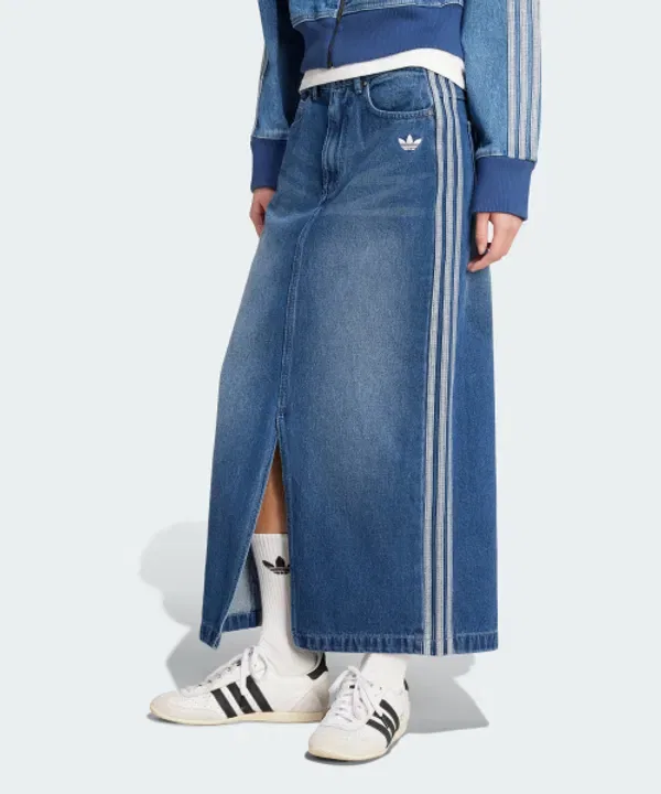 Джинсовая длинная юбка с 3 полосками, Adidas, индиго