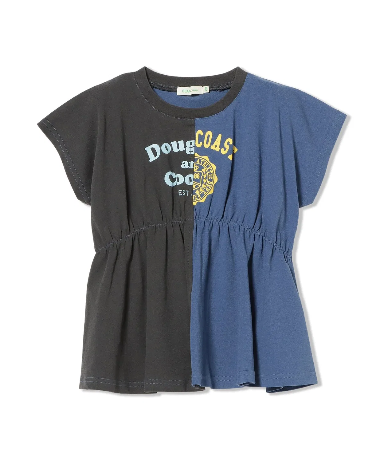 Детская футболка с принтом и сборкой, модель Two Tone BEAMS mini, Blue/Charcoal