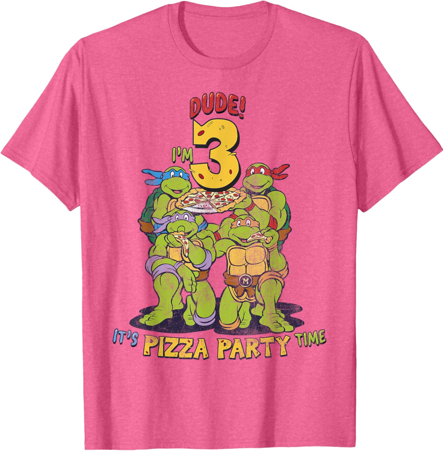 

Мужская футболка Teenage Mutant Ninja Turtles I'm 3 Dude Pizza Birthday Party, розовый вереск