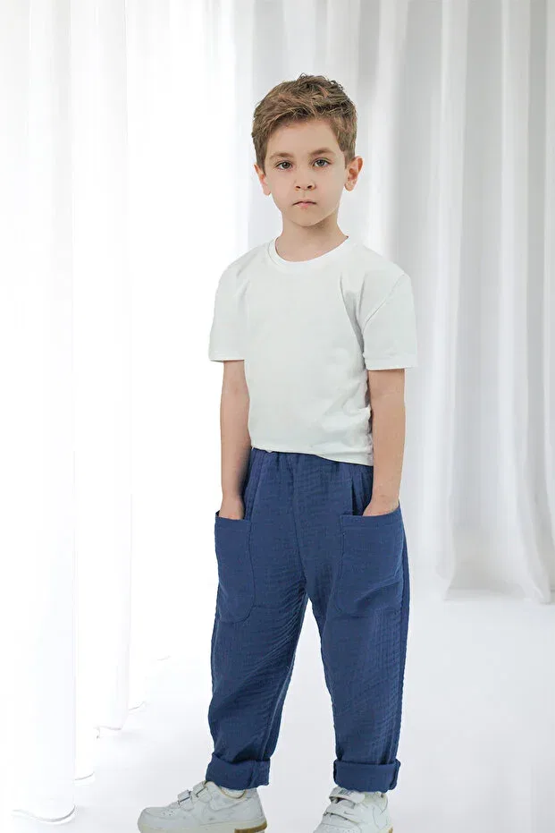 Детские брюки для девочек скинни из муслина Catz Kids, Khaki & Indigo — фото 3