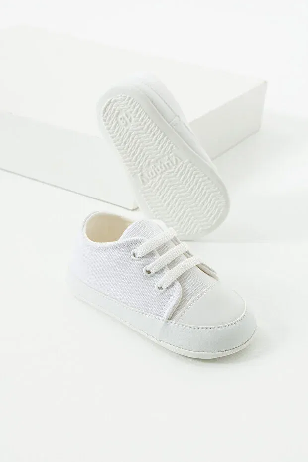 Детские ботинки для новорожденных с шнуровкой First step anti-skid sole linen lace-up comfortable baby shoes booties Yummy Kids, White — фото 3