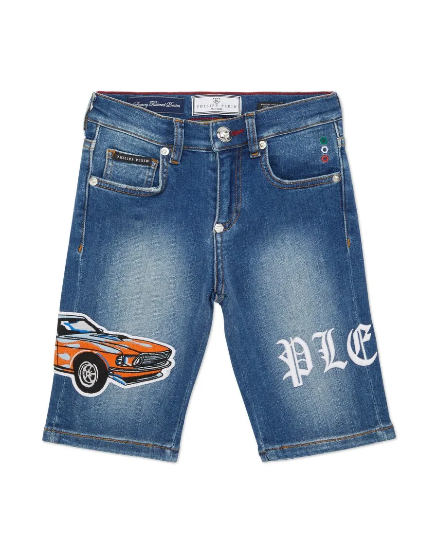 Джинсовые шорты Philipp Plein Regular Jeans 'Racing' из синей джинсовой ткани