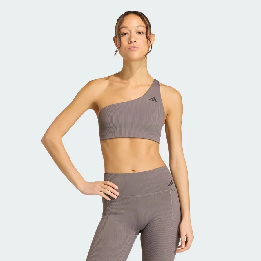 Спортивный бюстгальтер с одним плечом и легкой поддержкой Optime Workout Rib One Shoulder Light Support Bra adidas, Серый