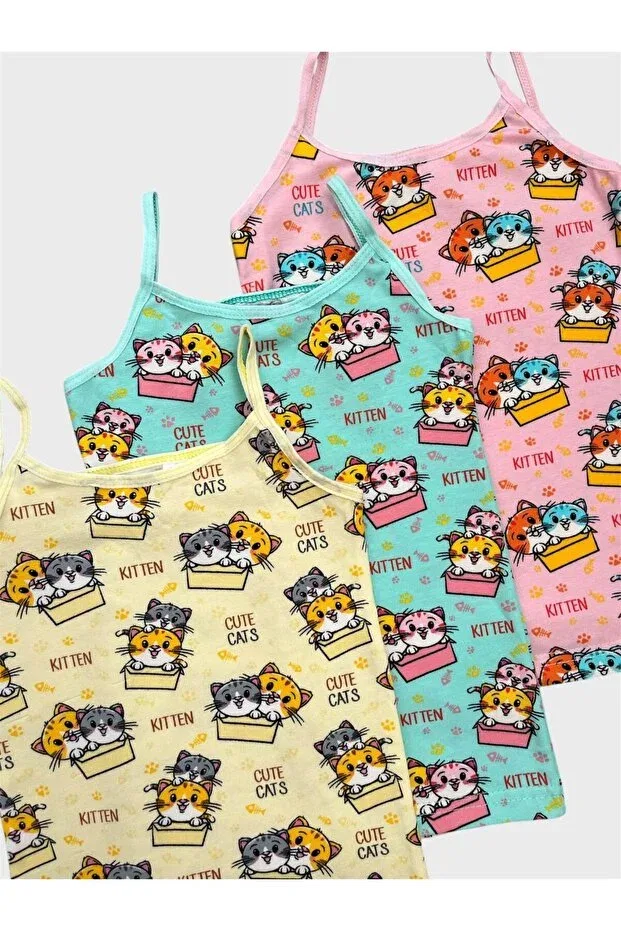 Детский комплект маек для девочек с принтом Elmas Kids, Yellow Green Pink — фото 4