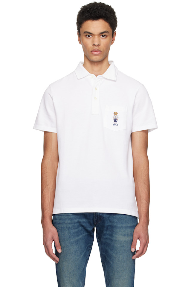 

Классическая поло с медведем из сетчатой ткани Polo Ralph Lauren, белый