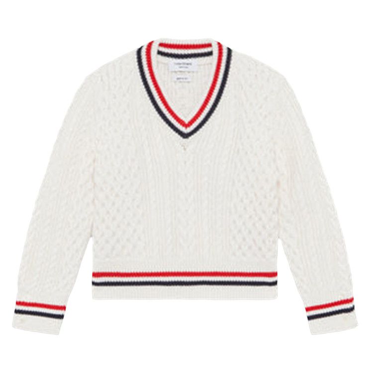 

Пуловер Thom Browne Baby Cable V Neck Pullover in Cotton 'White'