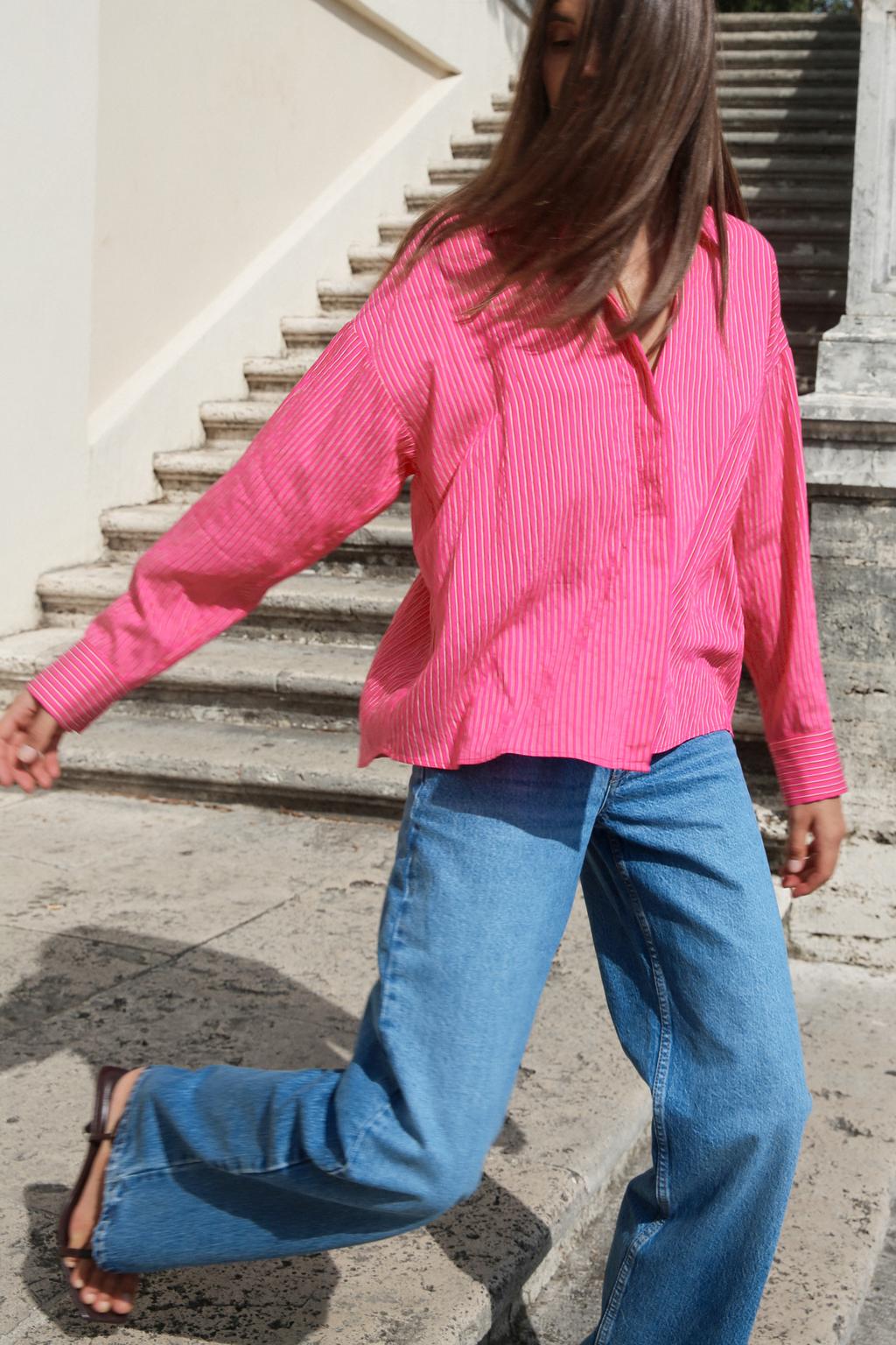 

Струящаяся рубашка в полоску ZARA, цвет Fuchsia