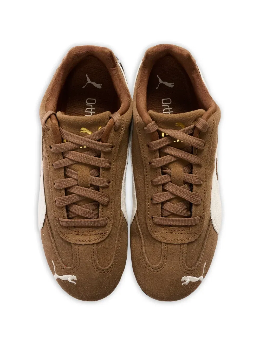 Кеды с полосками и логотипом Puma Kids, коричневый — фото 4