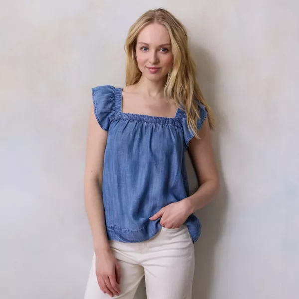 

Женская майка с защипами и оборками спереди Lc Lauren Conrad, цвет enzyme acd tencel wash