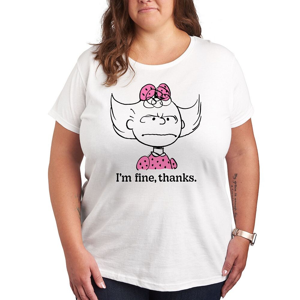 

Футболка Plus Peanuts Sally Fine Спасибо с графическим рисунком Licensed Character, белый
