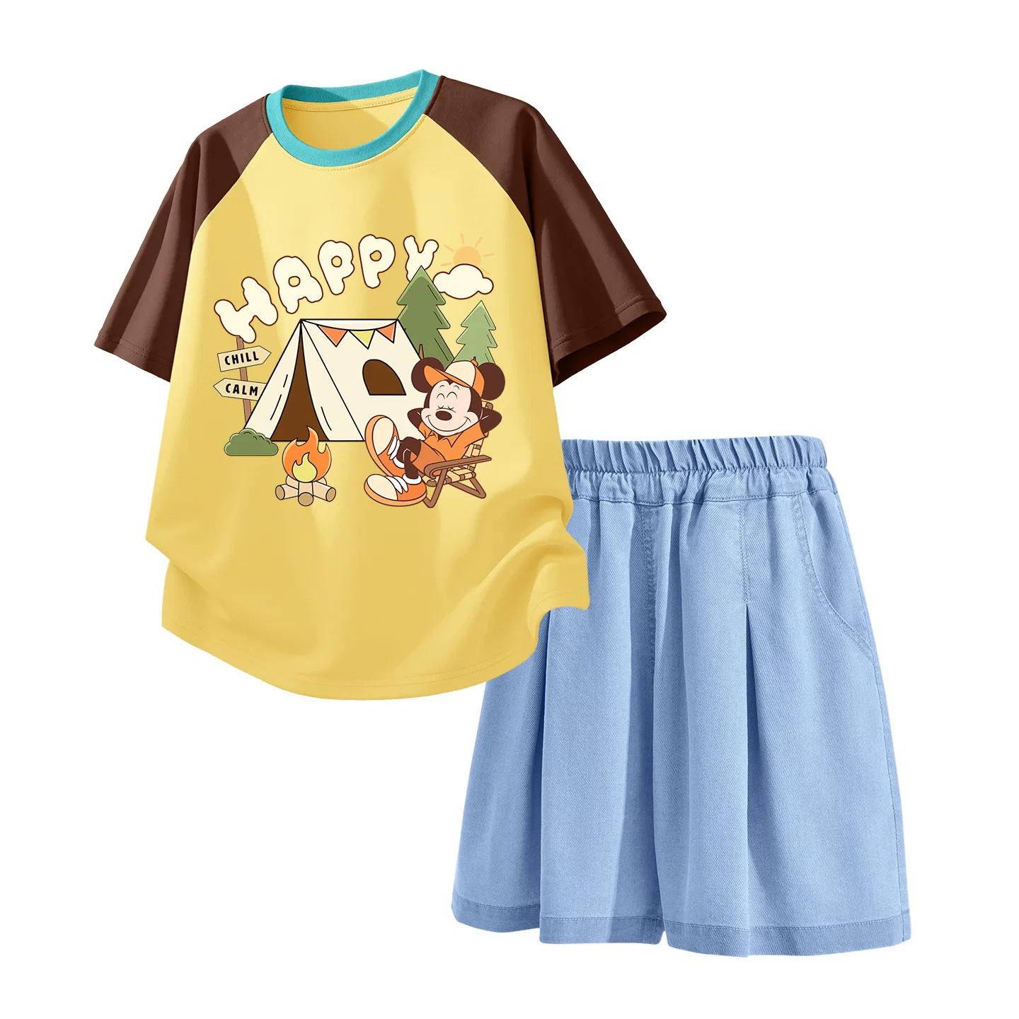 Спортивный костюм для детей Disney Kids Casual Sportswear Crew Neck Thin Stretch, коричнево-желтый и светло-голубой деним