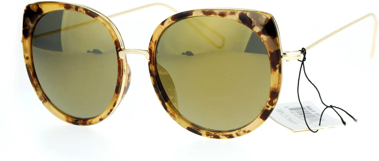 

Большие круглые солнцезащитные очки «кошачий глаз» для женщин, двойная оправа, зеркальные линзы, защита от ультрафиолета UV400 JuicyOrange, Brown Tort (Gold Mirror)