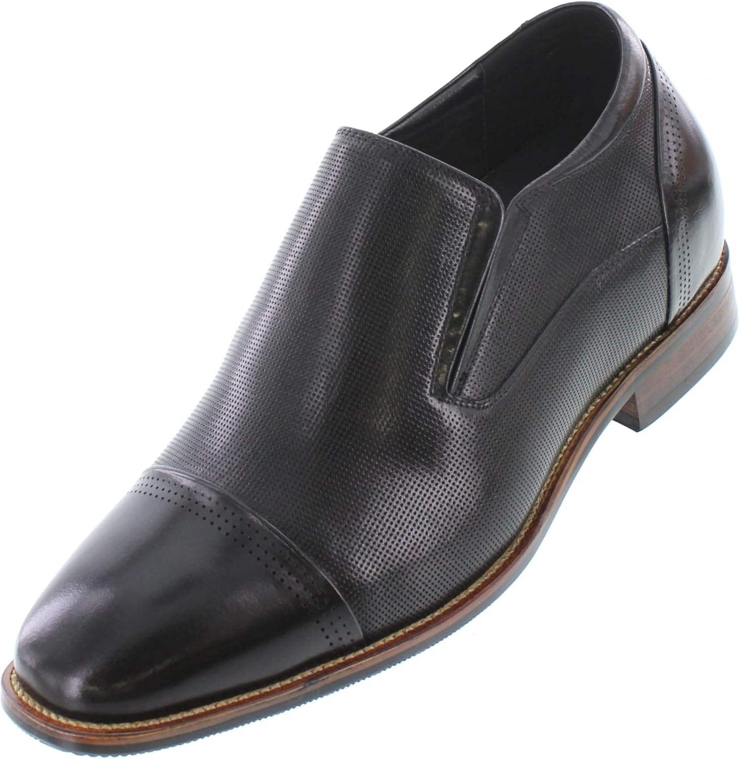 

Мужские невидимые туфли-лифтеры CALTO - черные премиум кожаные слипоны-лоферы - на 8 см выше - Y10657 - размер 8 D(M) US