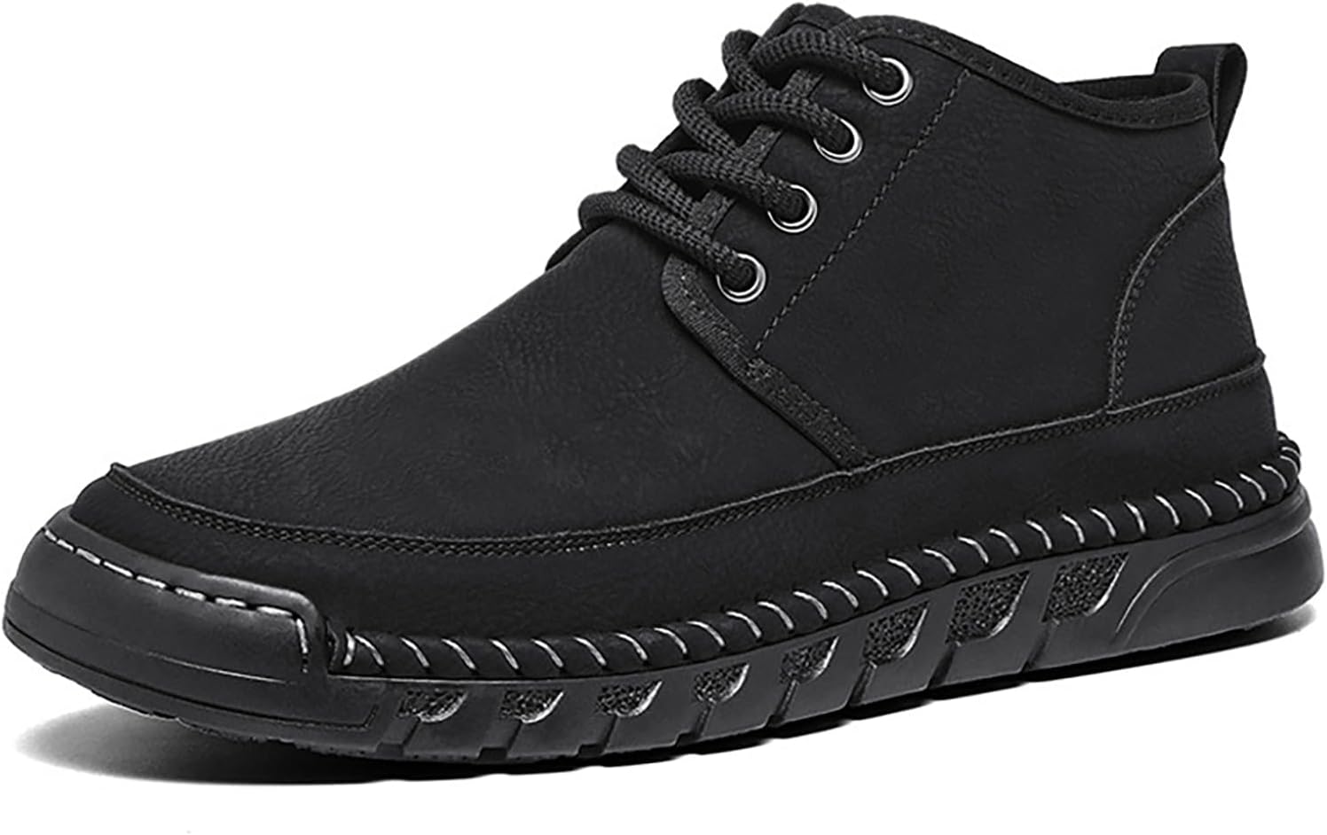 

Мужские ботинки на плоской подошве из натуральной кожи ручной работы, модные с круглым носком, на шнуровке, легкие, противоскользящие, зимние ботинки для вождения, работы и отдыха Faglkak, черный