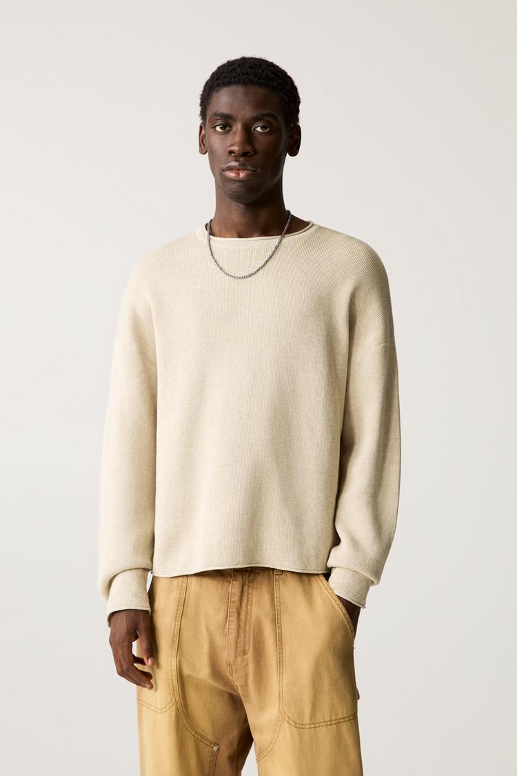

Джемпер с необработанным краем, выстиранный Pull And Bear, белый