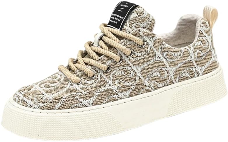 

Мужские низкие кеды из ткани- модные и комфортные, с толстой резиновой подошвой, оснащены шнуровкой с пряжкой, подходят для повседневной носки, походов и бега Hoalox, бежевый