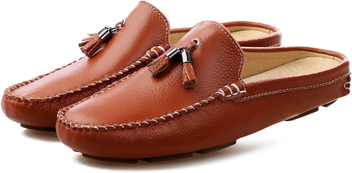 

Мужские мюли Kpdwfms с кисточками из кожи, окрашенной в воде, с шелковыми кисточками, без застежек, для дома и повседневного отдыха, коричневый