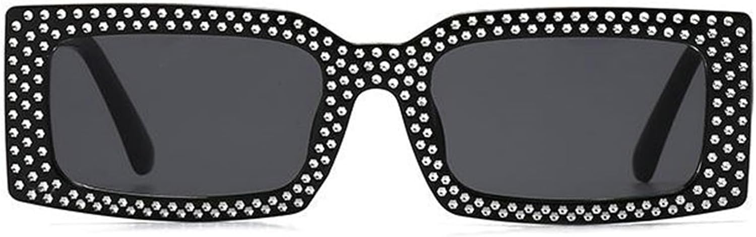 

Willochra Модные прямоугольные солнцезащитные очки с кристаллами для женщин, квадратные солнцезащитные очки со стразами, блестящие очки для вечеринок, очки в стиле Y2k, Black