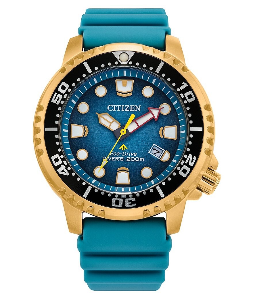 

Часы Citizen унисекс Promaster Dive с тремя стрелками и бирюзовым ремешком, синий