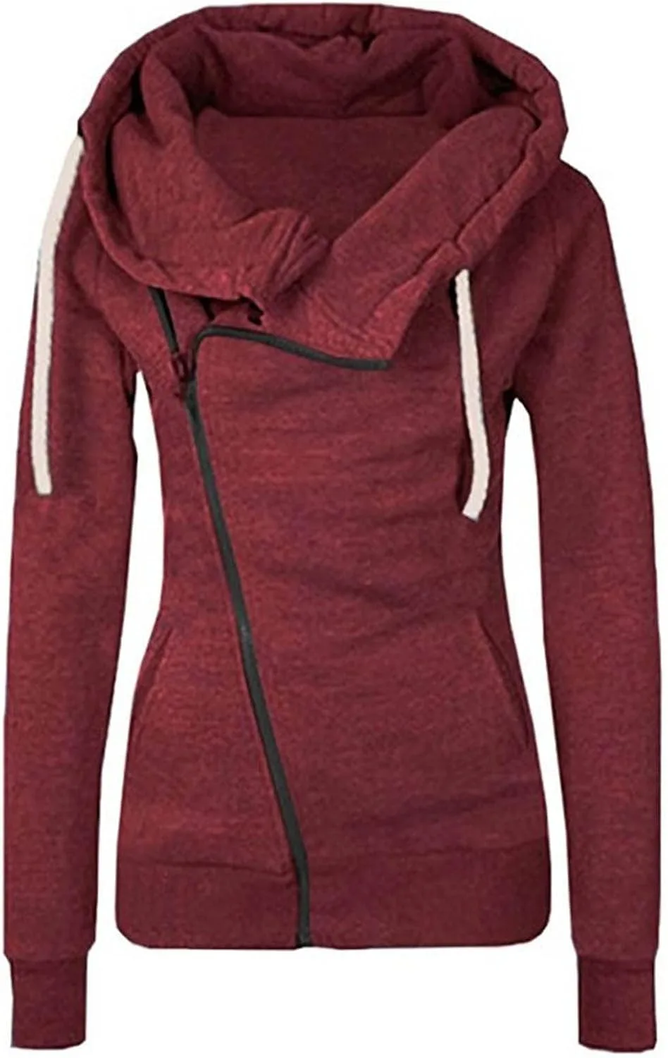 

Женская худи с косой молнией, длинные рукава, с карманами