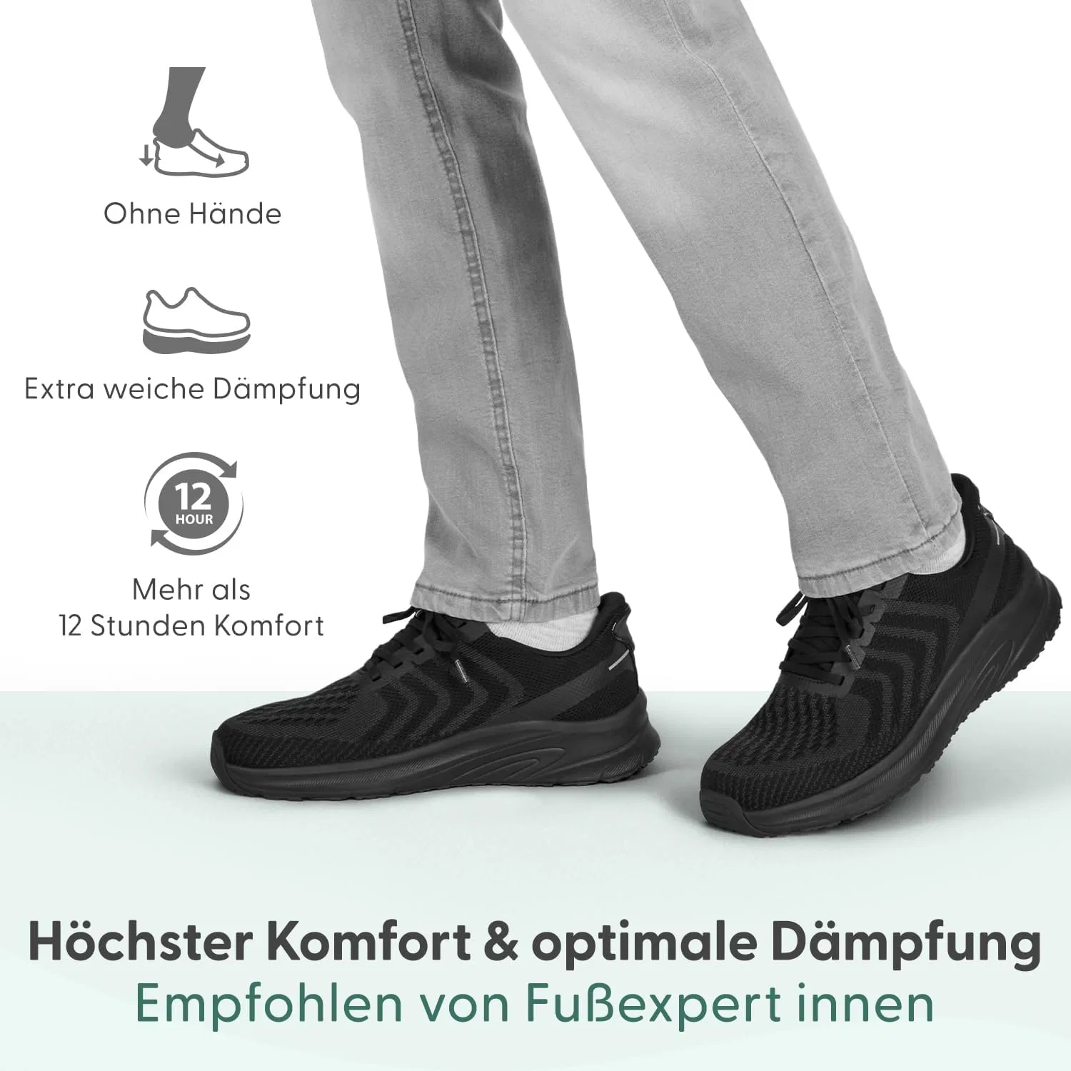 Мужские ортопедические кроссовки Orthofeet Tilos без использования рук, Black — фото 2