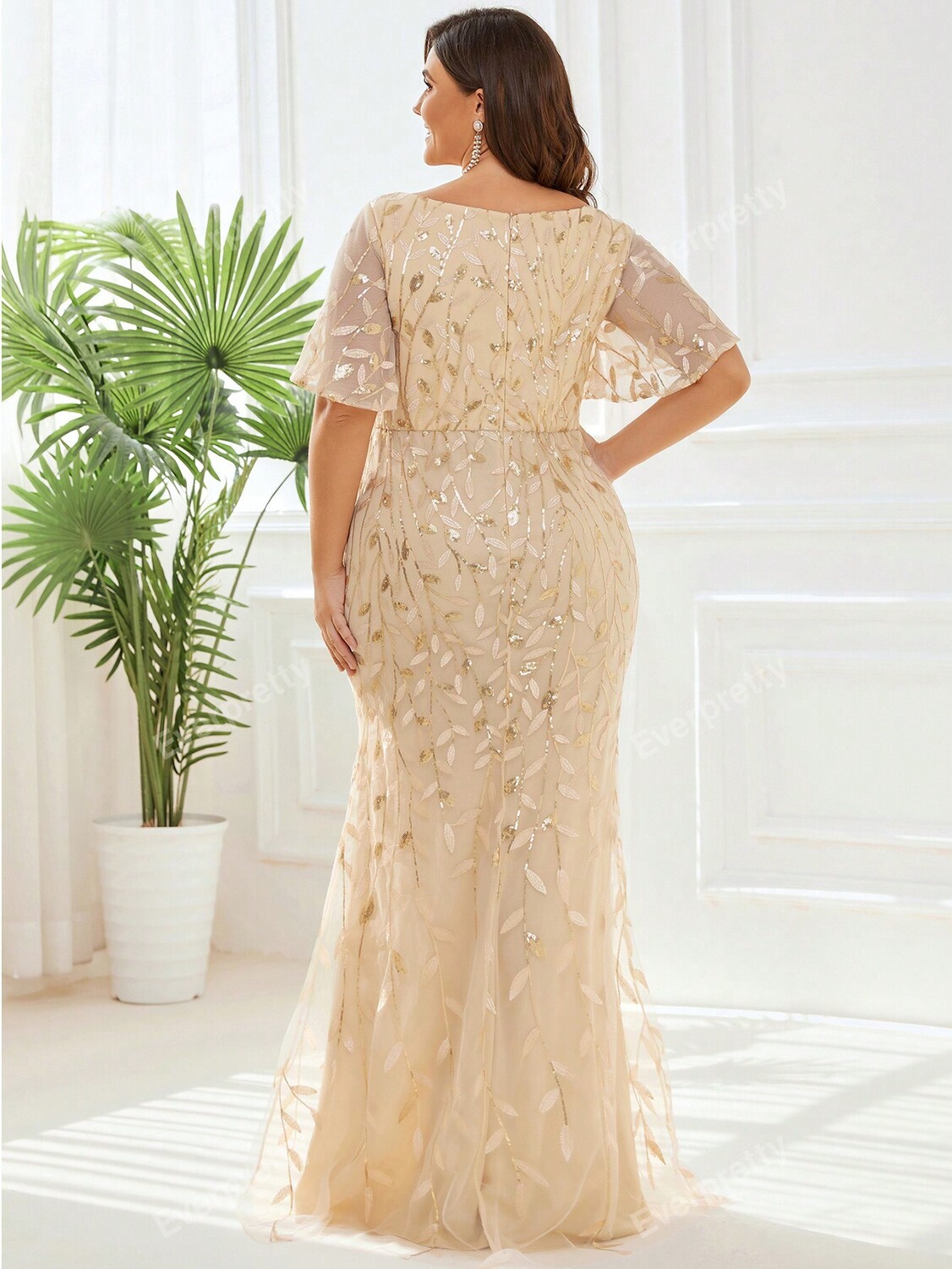 

Вечернее платье Plus с укороченной сеткой и пайетками Ever-Pretty, абрикосовый