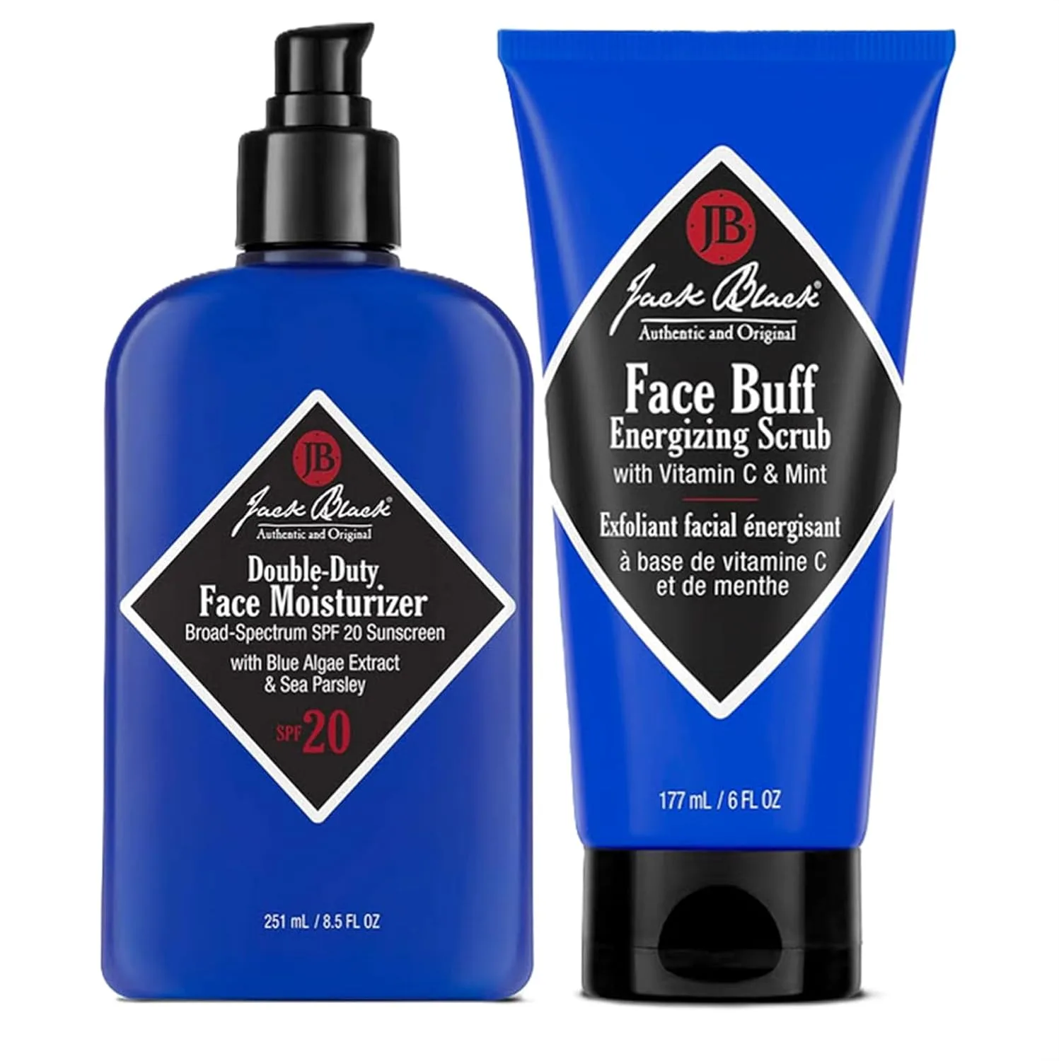 Увлажняющий крем для лица Jack Black Double Duty с SPF 20, крем для лица для мужчин, лосьон для лица для мужчин с SPF, подарки для мужчин Скраб для лица 177 мл + увлажняющий крем 251 мл, blue