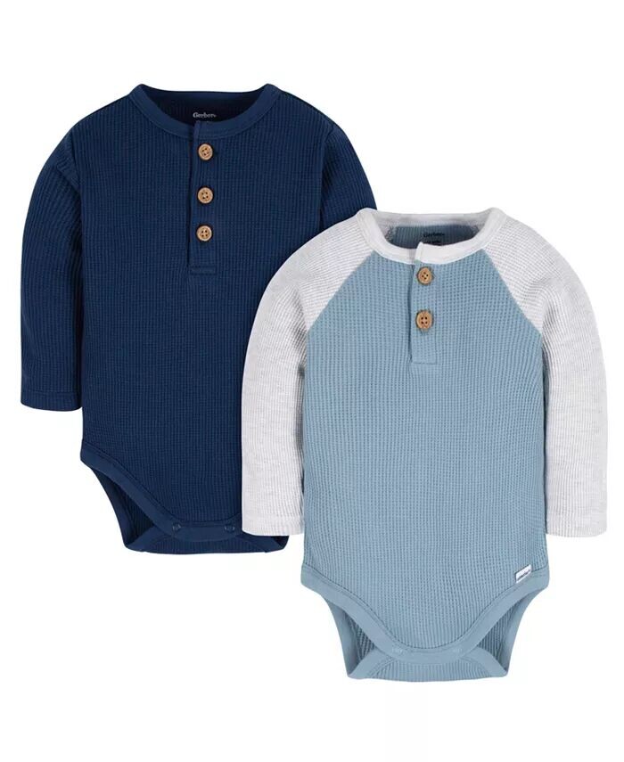 

Комбинезоны-комбинезоны в стиле Henley для маленьких мальчиков с длинными рукавами, 2 шт Gerber, синий
