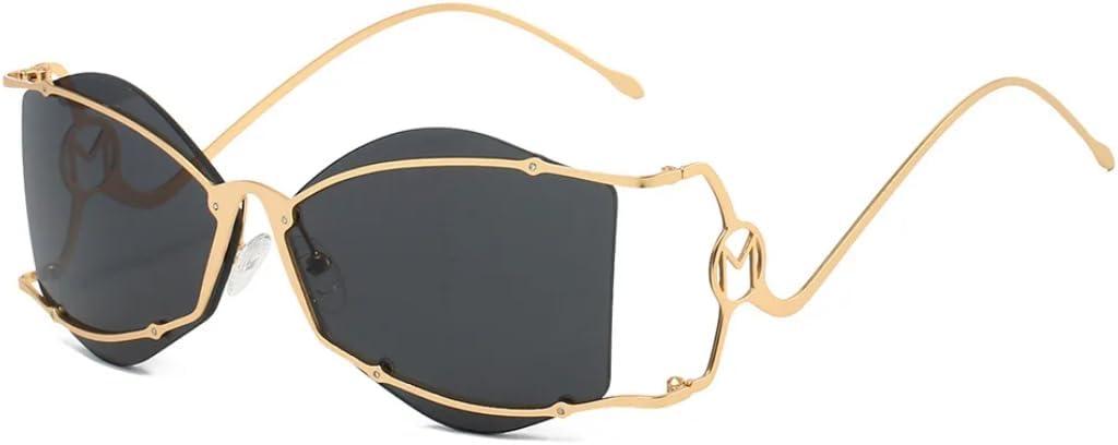 

Солнцезащитные очки без оправы с декоративной отделкой, нестандартный тренд, женские солнцезащитные очки в стиле хип-хоп/панк, забавные мужские солнцезащитные очки с защитой от УФ-излучения UV400 UATXTAU, Golden Black