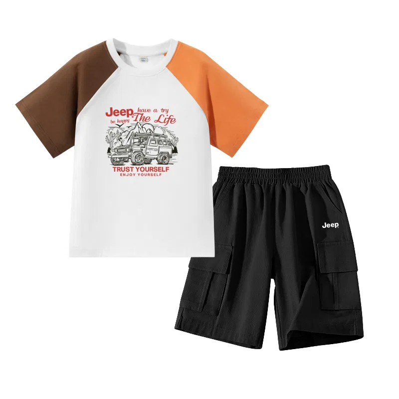 Детский комплект спортивной одежды с принтом Trail Running Sketch Jeep, Orange/E Trail Running Sketch-Black/E White Logo Silicone K
