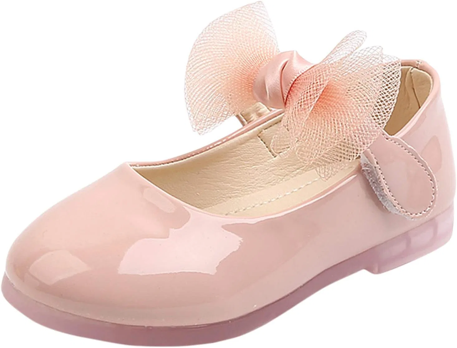 Детские туфли Мэри Джейн с бантом из сетки и лакированной кожи, Pink