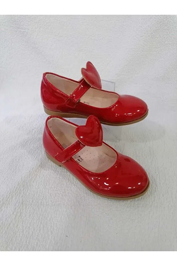 Детские балетки для девочек с принтом Heart (removable) Özgür Kids, Red Rugan — фото 4