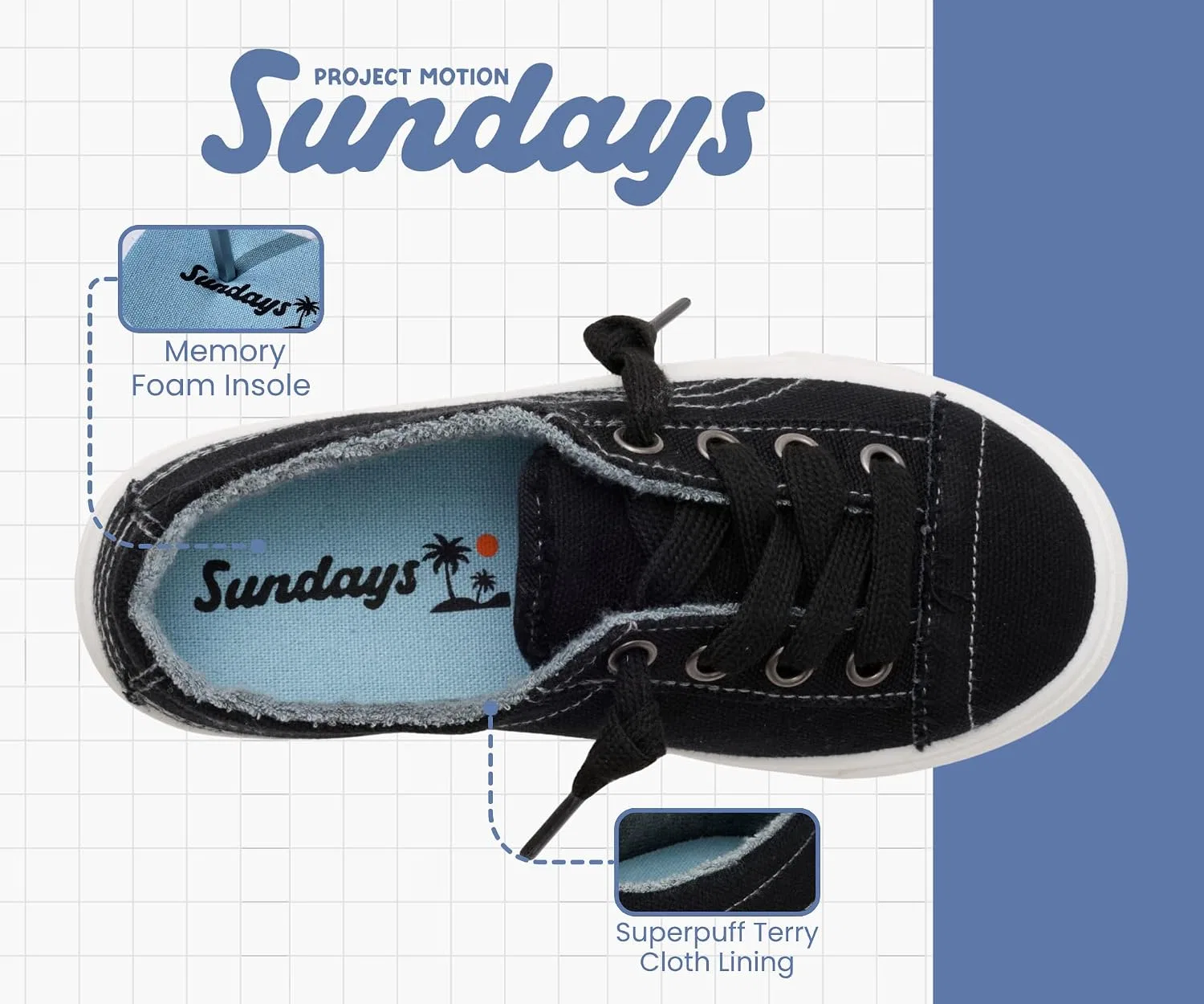 Детские кеды с принтом Sundays Canvas Shoes PROJECT MOTION SUNDAYS, Black Canvas — фото 4