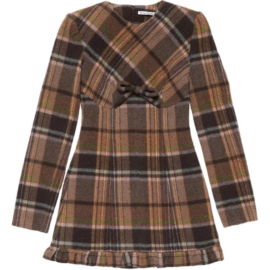 Платье с воланами в клетку, Acne Studios, Brown