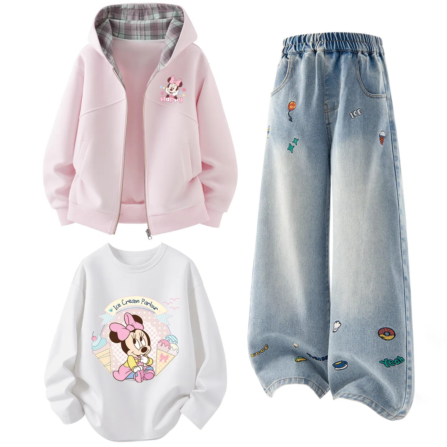 Детский спортивный комплект с капюшоном Disney, Cherry Blossom Pink+Solid Color Denim Blue+Di Donut White