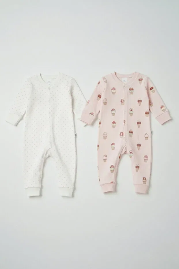 Детское боди-комбинезон для девочек хлопковый комплект 2 шт Lilico, Pink Polka Dot