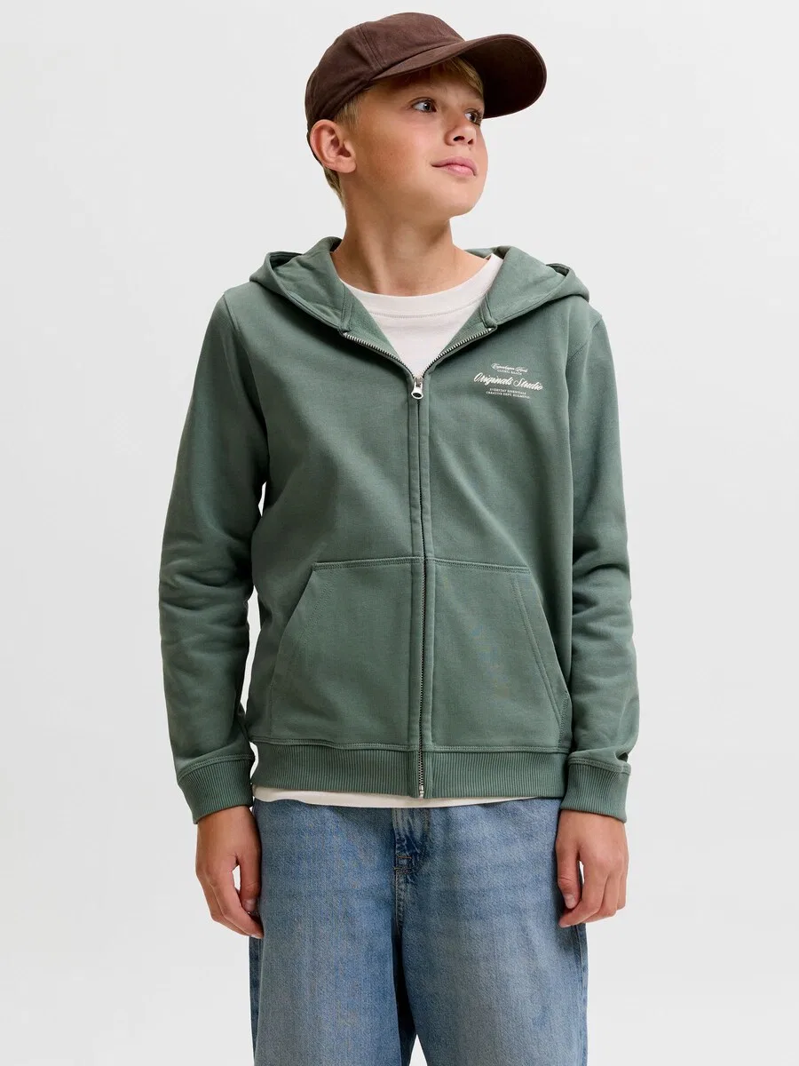 Детская толстовка на молнии Jack & Jones Junior 'JORNORREBRO TYPO' зеленого цвета — фото 2