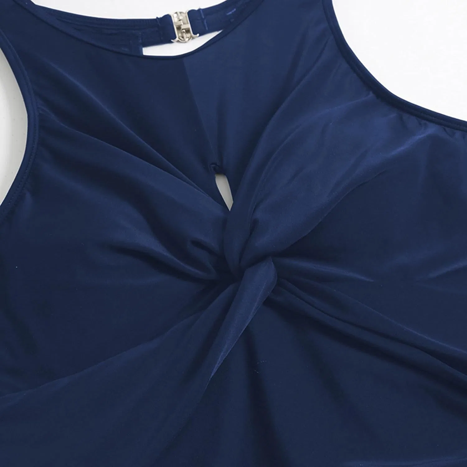 Женский слитный купальник с утяжкой живота High Waist Keyhole Twist Ruched, A01 Dark Blue — фото 3