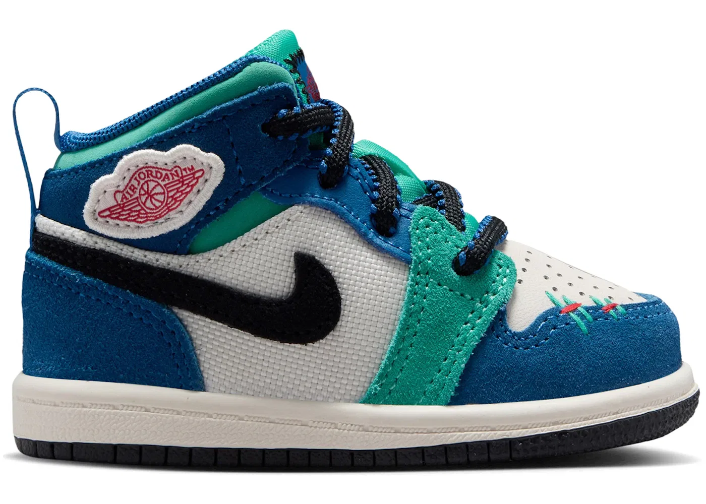 Детские кроссовки Lifestyle с принтом Jordan 1 Mid SE Jordan, Chalk True Blue Kinetic Green University Red